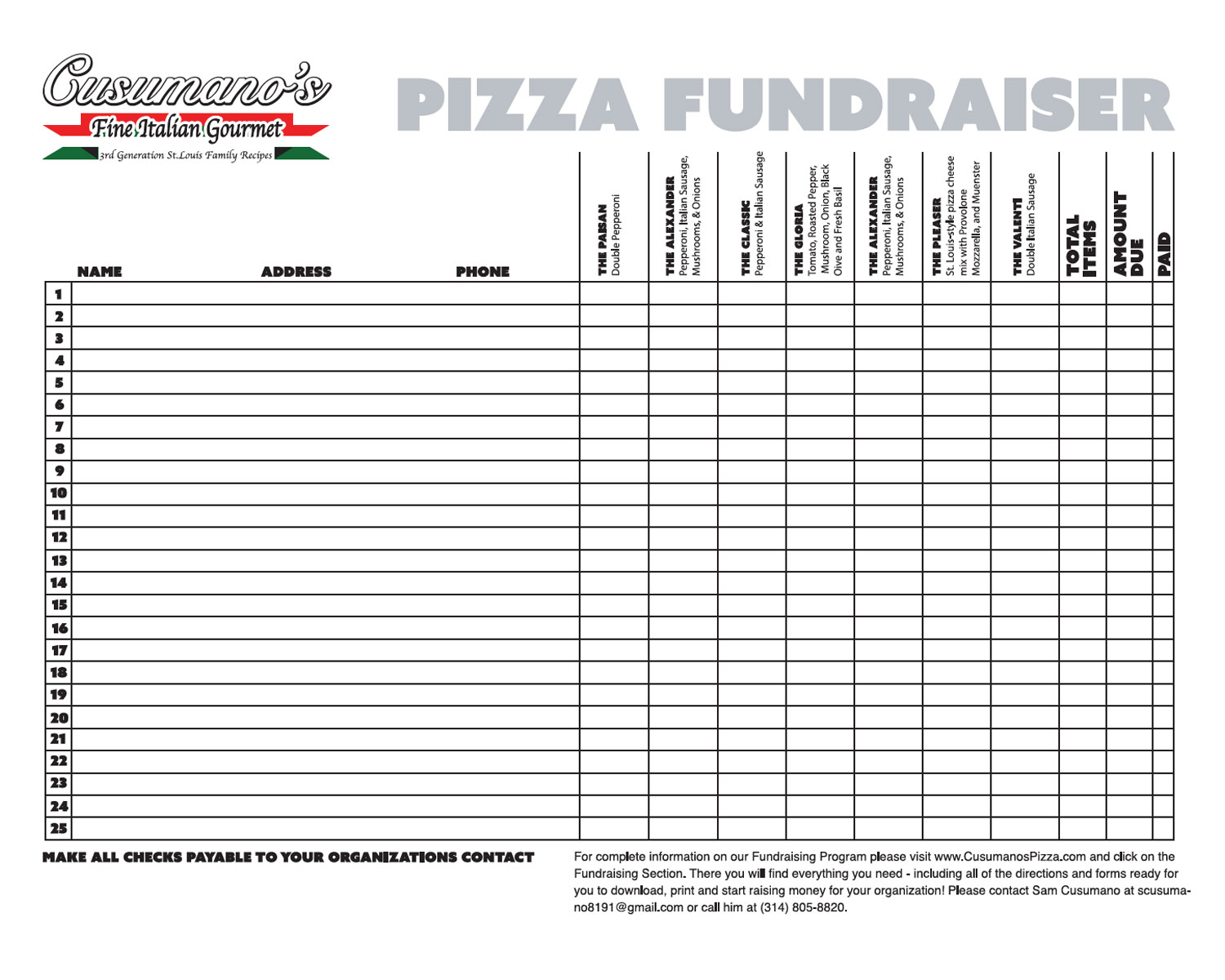 Fundraising Cusumano s Pizza
